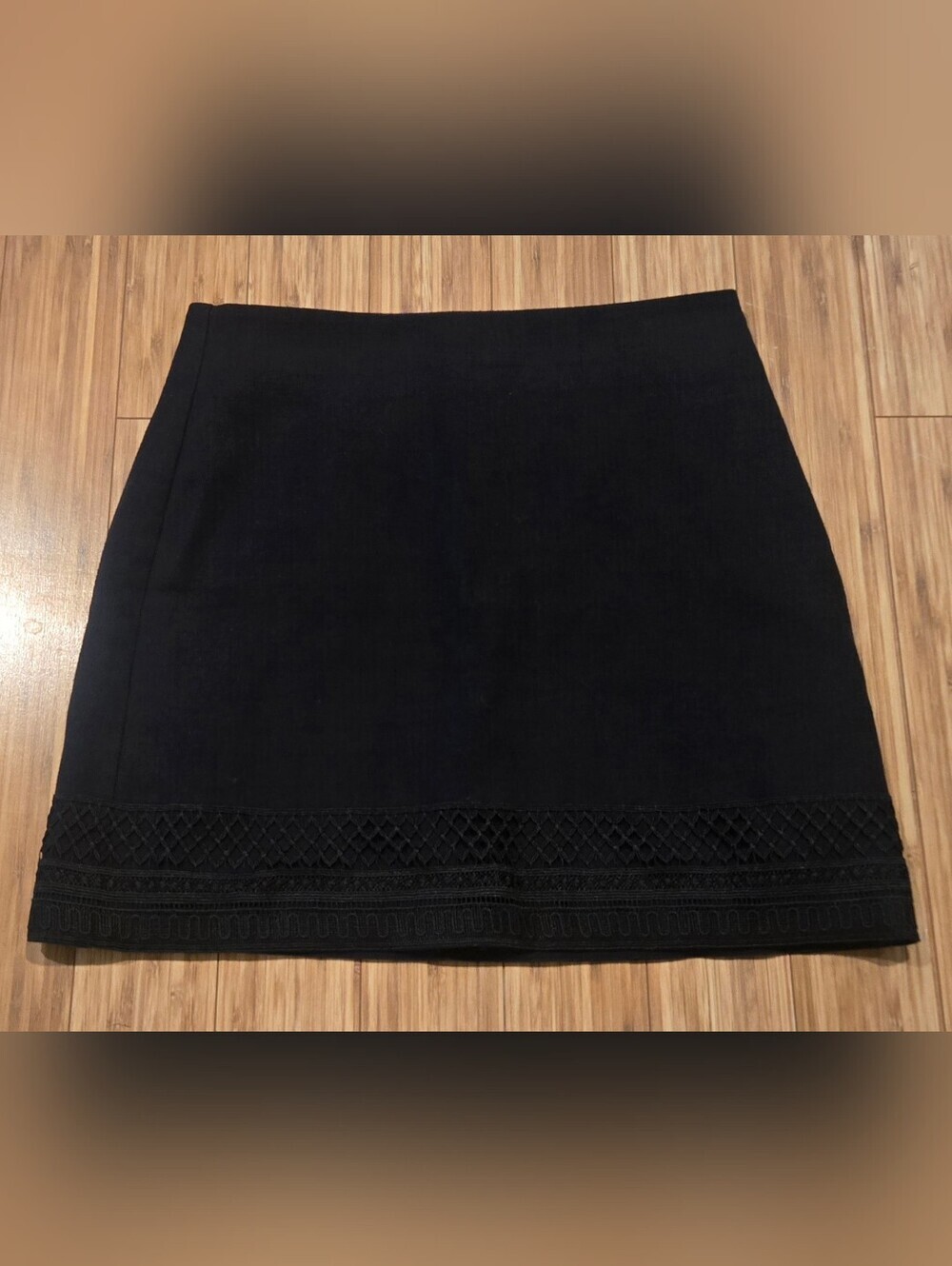 LOFT Black Mini Skirt with Lace Hem Detail